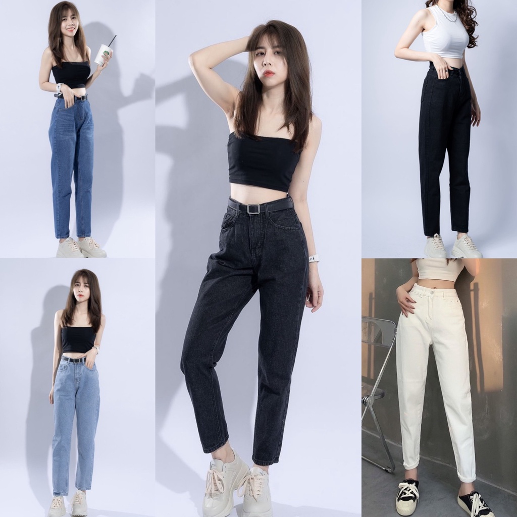 Quần Baggy Jean Nữ Cạp Cao Trơn Basic Đẹp Cá Tính