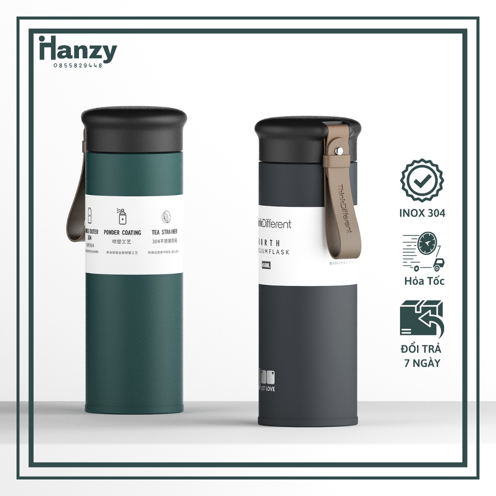 Bình nước giữ nhiệt cao cấp mini inox 304 chính hãng, ly giữ nhiệt HANZY lưới lọc pha trà, cafe [GN.THINK.JL]