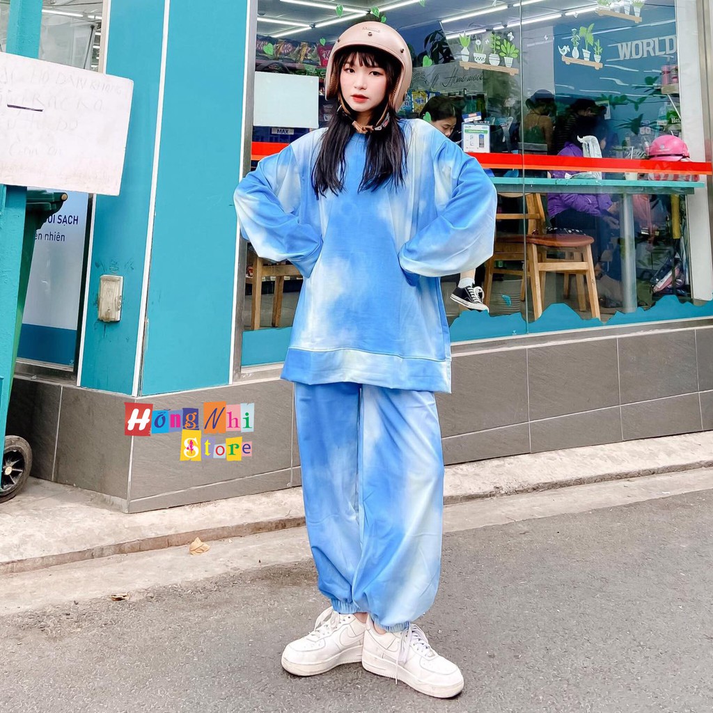 Set Bộ 3D Áo Khoác Hoodie Loang Màu Kèm Quần Jogger Thun Dài Dây Rút Cao Cấp