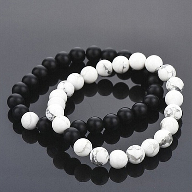 Set 2 Vòng Tay Chuỗi Hạt Đá Nham Thạch Kết Hợp YinYang Thời Trang Cho Cặp Đôi