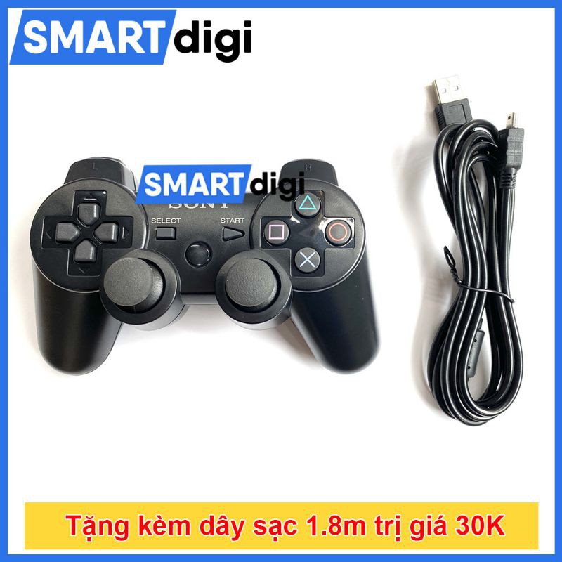 [Tặng kèm dây sạc chống nhiễu] Tay cầm PS3 không dây loại tốt - Tay cầm chơi game PC, Laptop, chơi PES, FO4 tối ưu