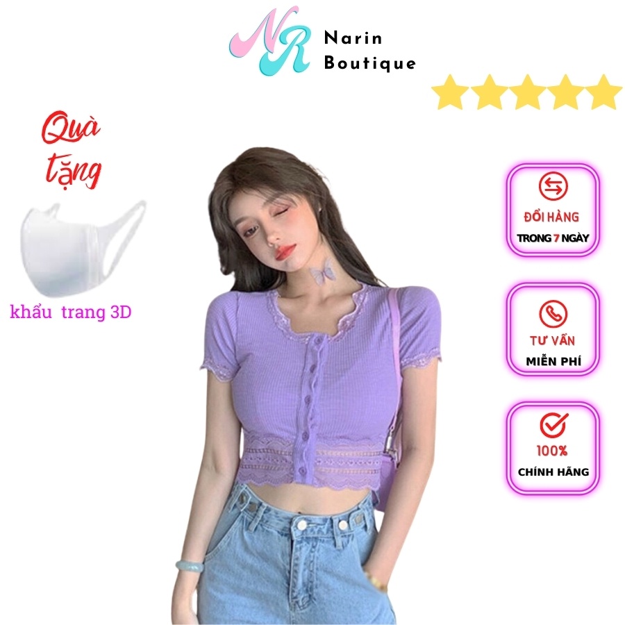 ÁO CROPTOP NỮ ÔM NGƯỜI PHONG CÁCH KIỂU HÀN QUỐC VIỀN REN ÔM DÁNG, HÀNG CHUẨN ĐẸP GIÁ RẺ CT16 | NaRinShop.LA