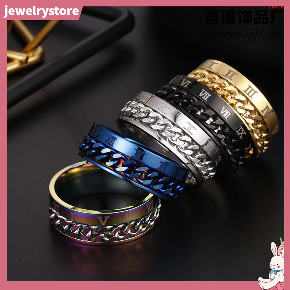 Nhẫn Thép Titan Dạng Dây Xích Xoắn Khắc Chữ Số La Mã Thời Trang Unisex