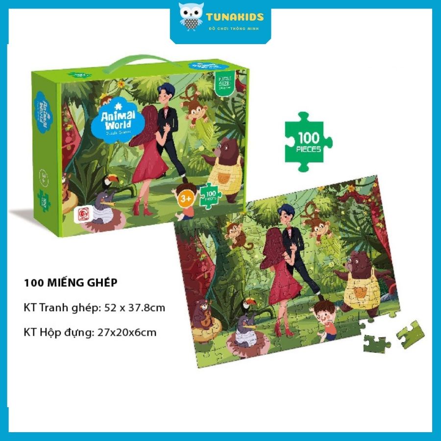 Tranh xếp hình đồ chơi 100 miếng puzzle cao cấp cho bé TunaKids