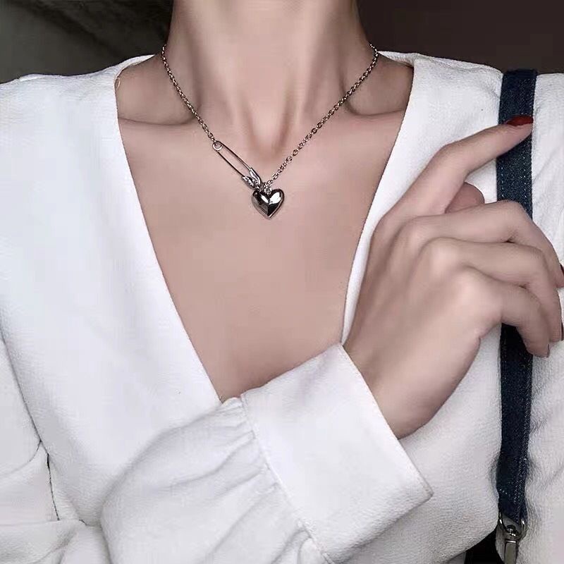 Dây chuyền, chocker sợi xích mặt kim băng trái tim Hàn Quốc