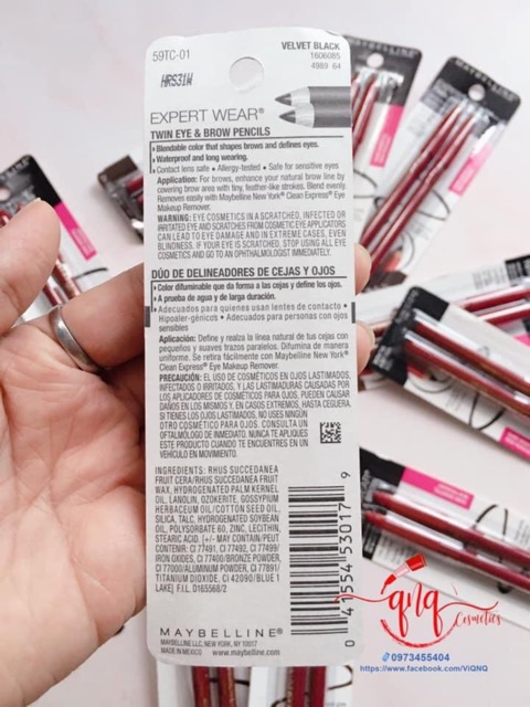 Chì kẻ chân mày và mắt Maybelline Expert Wear Twin Eye & Brow(1 vỉ/2 cây) - USA