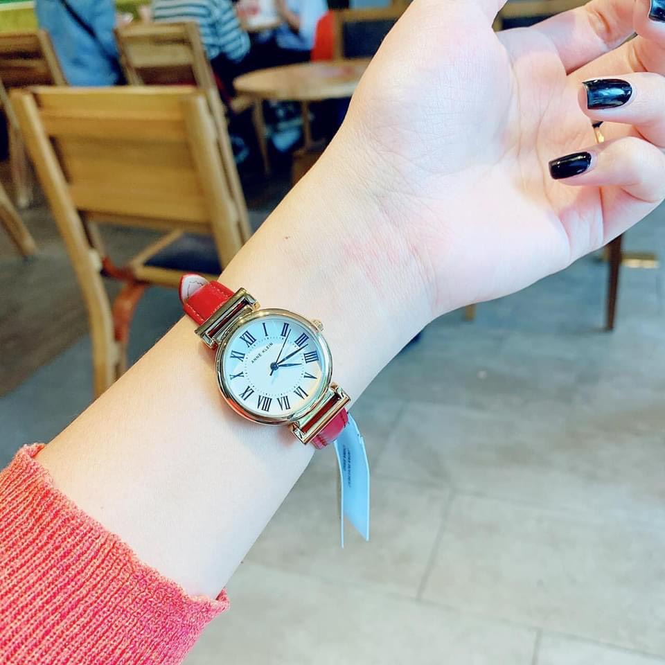 Đồng hồ nữ dây da mặt tròn đường kính 28mm đồng hồ đeo tay nữ chính hãng đẹp chống nước Anne Klein AK/2246CRRD