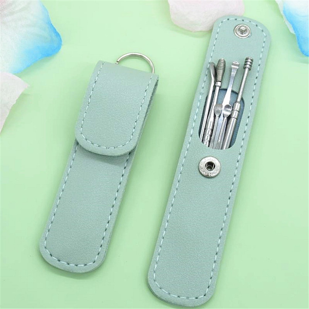 Set 6 Dụng Cụ Lấy Ráy Tai Bằng Thép Không Gỉ Màu Đen Kèm Túi Đựng