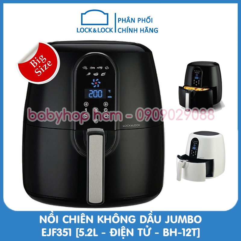 [BH 12 Tháng] Nồi Chiên Không Dầu Lock&amp;Lock Jumbo EJF351 (5.2L) Bảng Điều Khiển Điện Tử