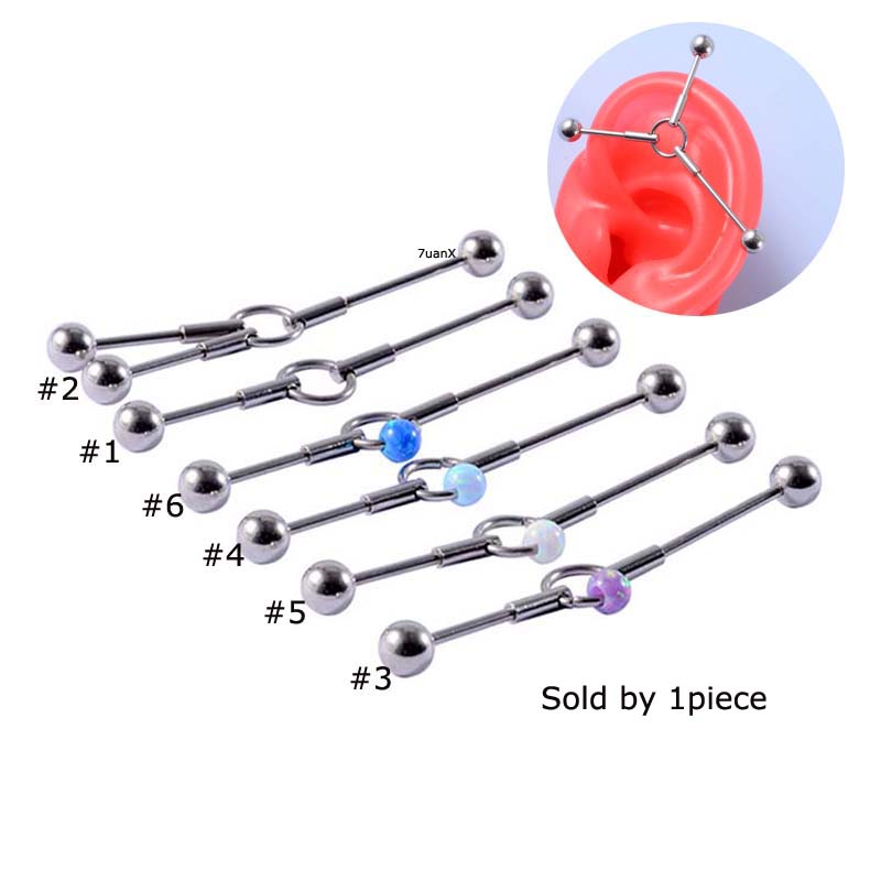 Khuyên tai kiểu dàn giáo bằng thép không gỉ với đá opal cá tính độc đáo dày 16 gauge