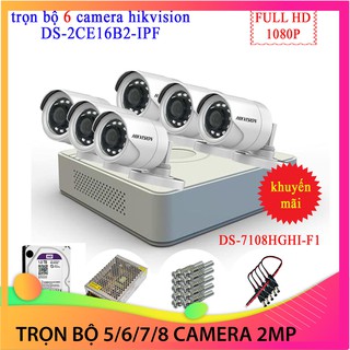 Trọn Bộ Camera 5/6/7/8 Mắt Hikvision 2Mp DS-2CE16B2-IPF FULL HD 1080P, Đầu DS-7108HGHI-F1 Full Phụ Kiện Lắp Đặt