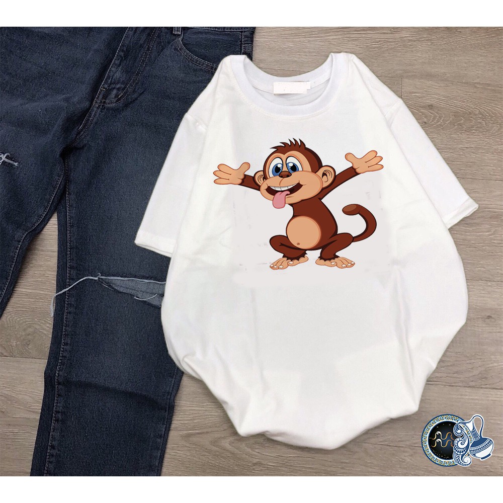 Áo thun Cotton Unisex - 12 Con Giáp - Tuổi Thân - Khỉ con trêu đùa