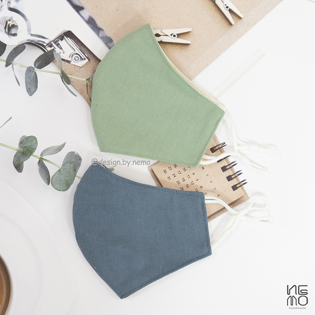 Khẩu Trang Vải Linen Cao Cấp 3 Lớp Màu Trơn Nemo Handmade, Có Nút Tăng Giảm Dây Tiện Lợi - KT3M | BigBuy360 - bigbuy360.vn