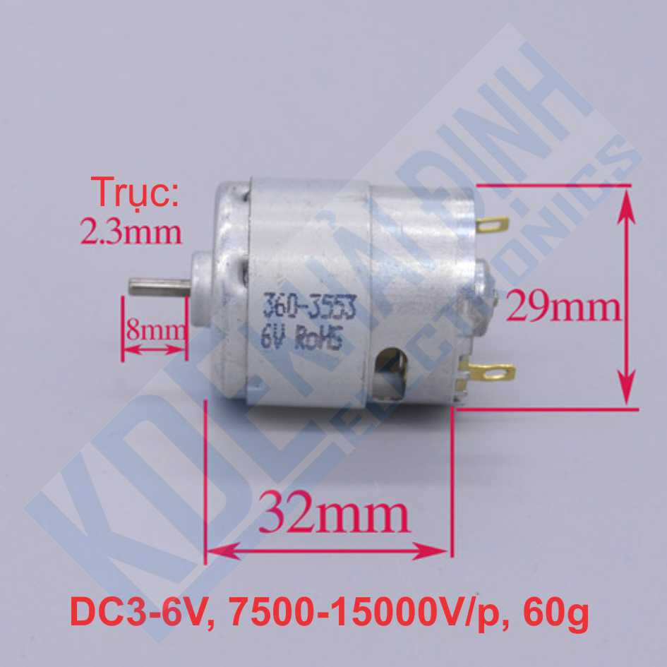 2 cái động cơ DC RS-360 3V7500V/phút, 6V15000V/phút, tản nhiệt trục 2.3mm kde2569