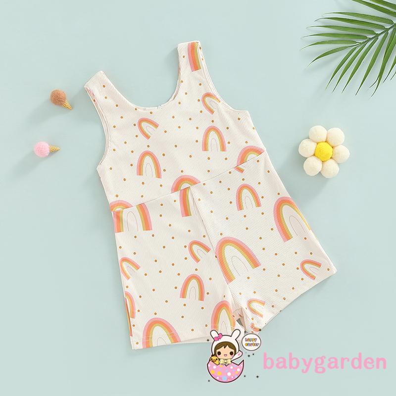 BABYGARDEN-6Months-3years Baby Girl Sleeveless Romper with Flower Rainbow Pattern, Casual Style Loose Version Summer