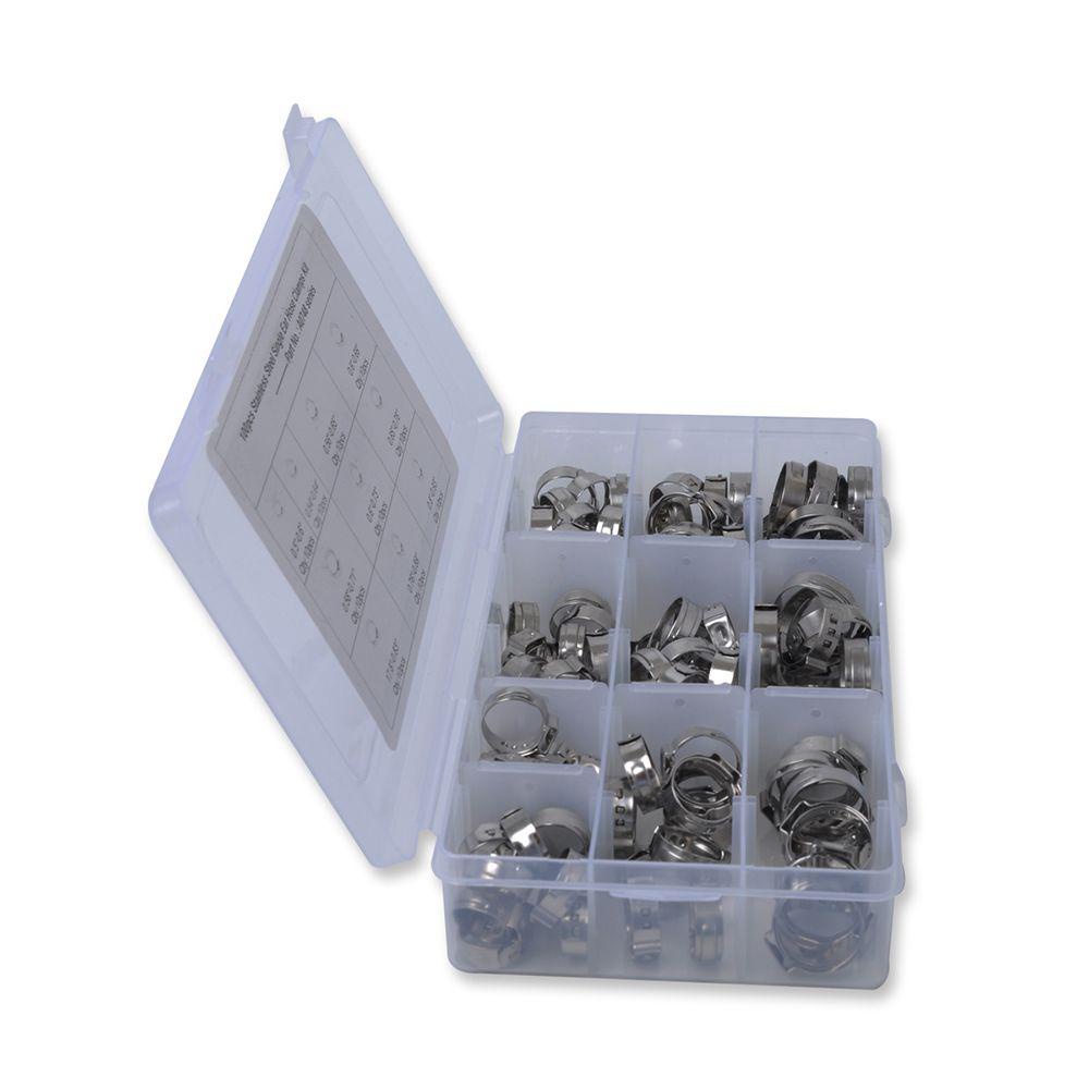 Hộp 100 Kẹp Ống Bằng Thép Không Gỉ Kèm Hộp Đựng Và 100 Vòng Đệm