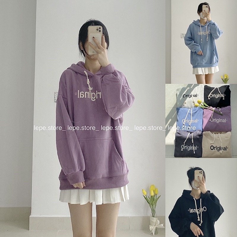 Áo hoodie chữ thêu Original dày dặn chần nhung mũ 2 lớp basic