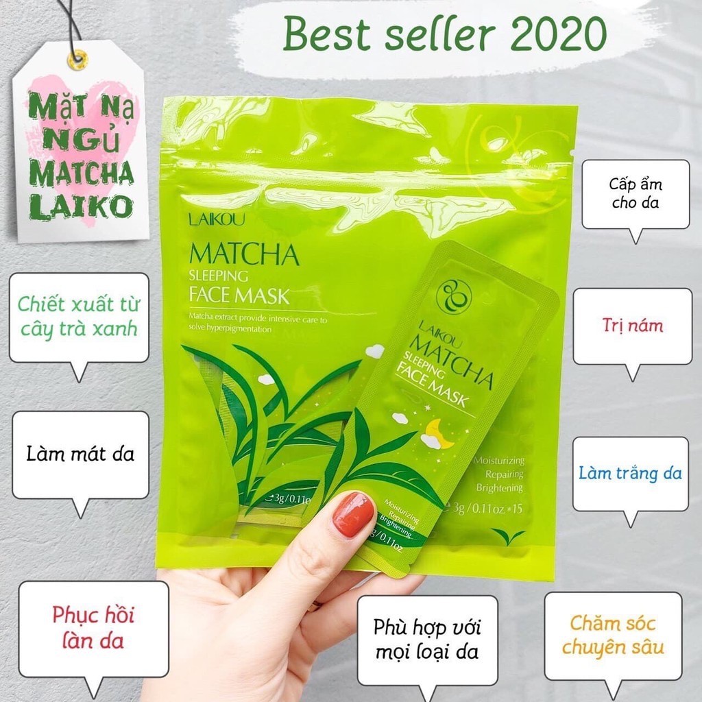 Mặt nạ ngủ trà xanh Laikou Matcha Sleeping Face Mask (lẻ)