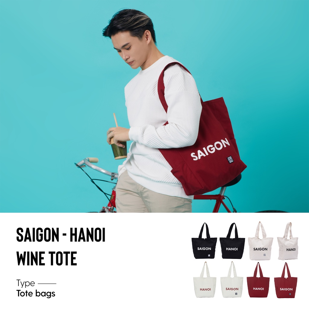 Jamlos SGHN Tote - Túi tote thời trang vải canvas in chữ 2 mặt Saigon Hanoi đi học đi chơi