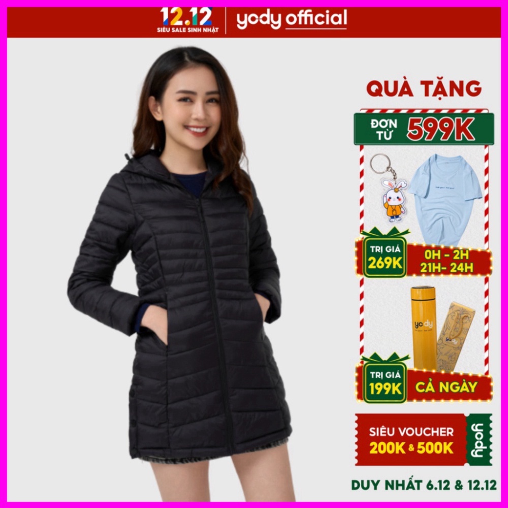 Áo phao nữ dáng dài thương hiệu YODY có mũ siêu nhẹ siêu ấm PHN4002 -GIÁ CỰC TỐT