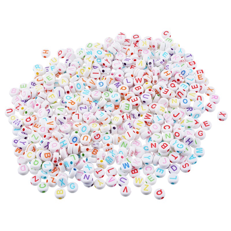 500 hạt xâu Acrylic vòng khắc chữ cái nhiều màu sắc
