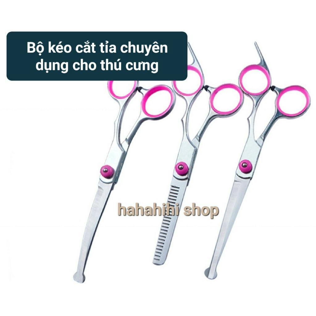 Bộ Kéo Cắt Tỉa Lông Cho Chó Mèo Đẹp Như Đi Spa - Kéo Cắt, Kéo Tỉa,Kéo Cong - Hàng Tốt Siêu Bền Siêu