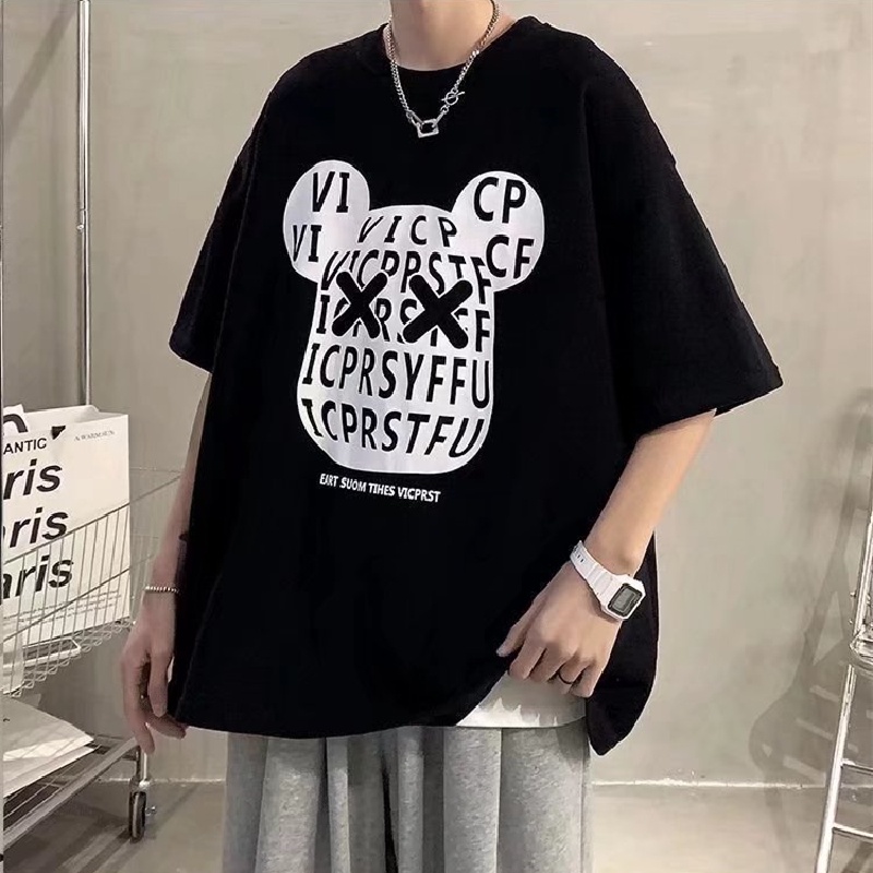 Áo Thun Tay Ngắn Dáng Rộng In Họa Tiết Hoạt Hình Phong Cách Hip Hop Đường Phố Hàn Quốc Thời Trang Cho Nam Và Nữ M-8XL