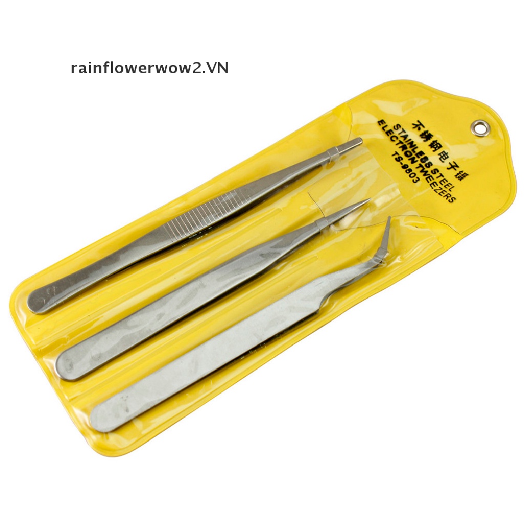 Set 3 nhíp sửa chữa điện tử bằng thép không rỉ chất lượng cao