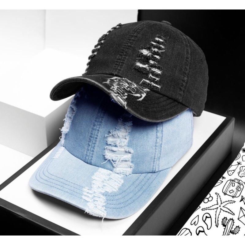 Mũ Lưỡi Trai Nón Kết Jean Chất Xịn Rách 374 Phong Cách Ulzzang Form Unisex Nam Nữ - Hazo
