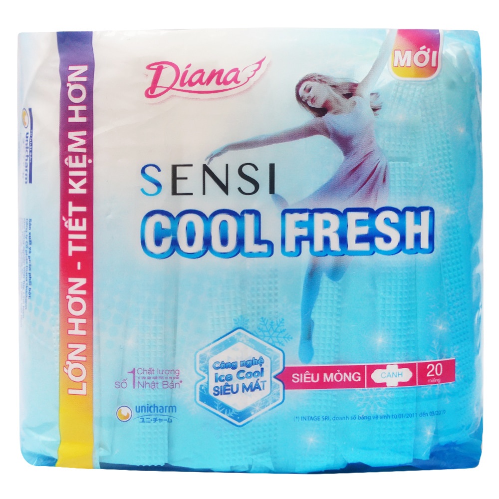 Băng Vệ Sinh Diana Sensi Cool Fresh Siêu Mỏng Có Cánh 23cm 20 Miếng