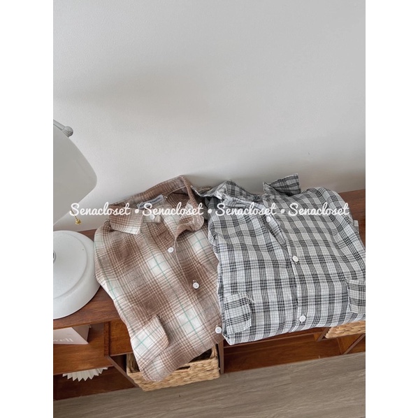 Áo sơmi sọc caro 2 màu form rộng oversize tay bo (Ảnh thật/Video)