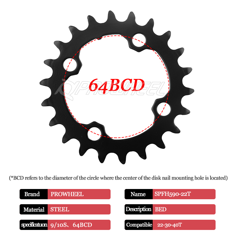 Prowheel Xe Đạp Leo Núi Xích 64 / 96 / 104BCD Xe Đạp Chainwheel 22 / 24 / 30 / 32 / 42 / 44T Crankset 8 / 9 / 10 / 11S