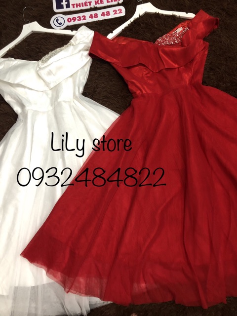 Ảnh và video shop tự quay 1000000%    Đầm xoè trễ vai đính đá