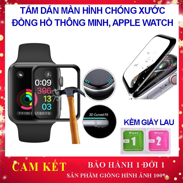 Kính dán màn hình đồng hồ thông minh, Apple Watch cong 3D full chống trầy xước, chống nước, dán dễ dàng