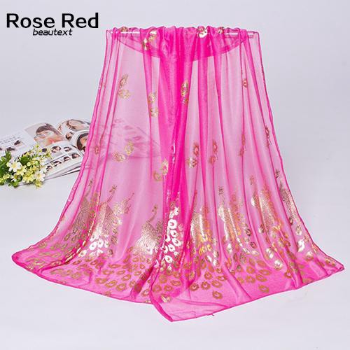 Khăn voan choàng cổ họa tiết hình chim công thời trang