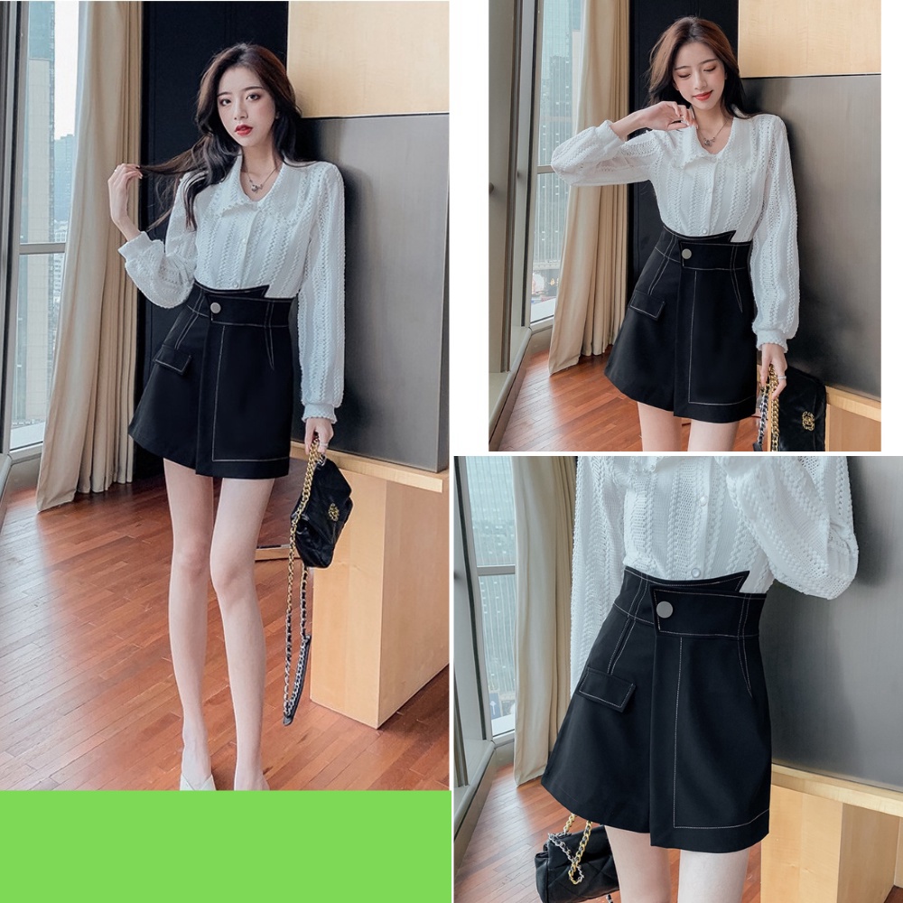 Chân váy nữ, chân váy nữ kaki dày dặn phối chỉ trắng đủ size S M L alohashop91