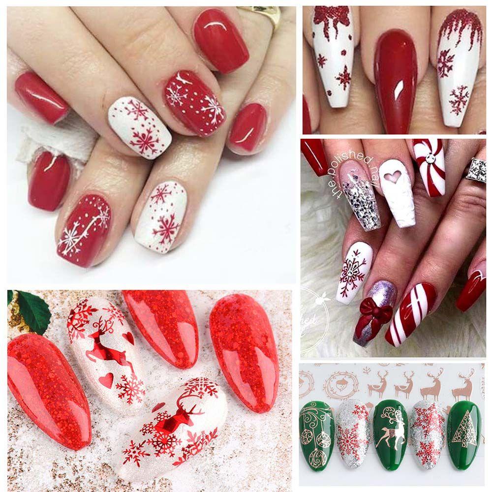 Bộ 9 Miếng Dán Móng Tay Tự Dính Họa Tiết Bông Tuyết Giáng Sinh