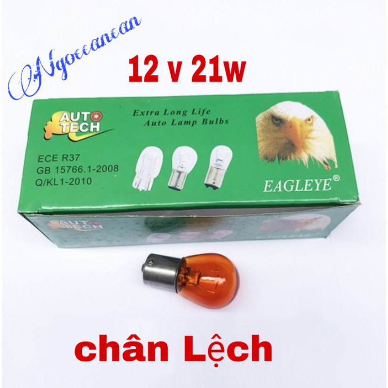 Bóng xi nhan ô tô, xe hơi 1 tóc 12V 21W Chân Lệch hộp 10 bóng