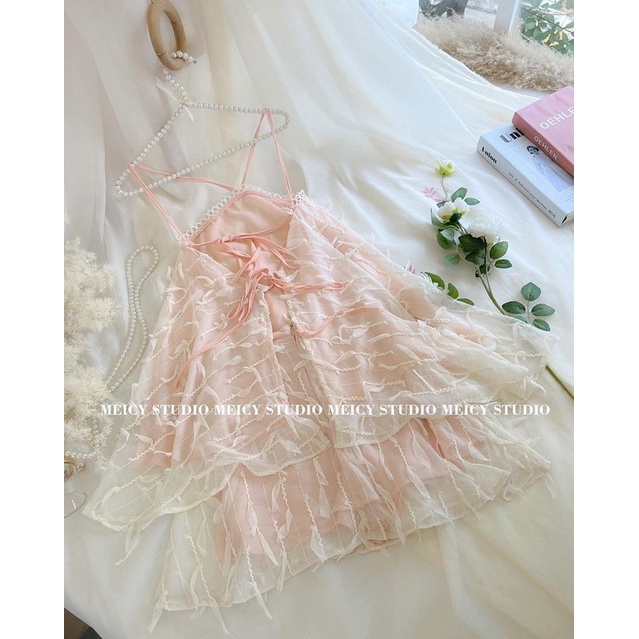 FEATHER DRESS - Đầm cổ yếm lông vũ tiểu thư thanh lịch