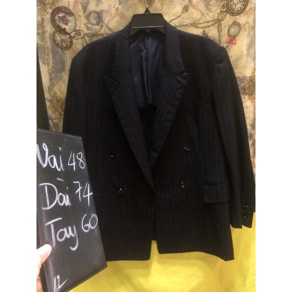 ❣️Áo Vest Blazer Nam Xanh Đen sọc 4 nút Lỗi lỗ bắp tay phải