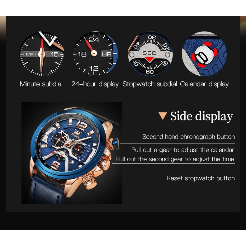 Đồng hồ đeo tay OLEVS 9915 chống thấm nước dây da thật làm quà tặng thời trang cho nam giới | BigBuy360 - bigbuy360.vn