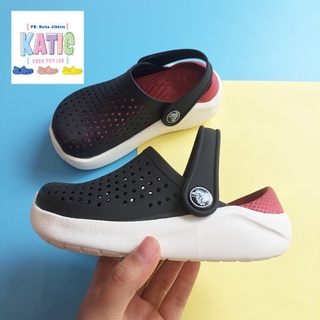 Dép sục trẻ em crocs literide màu đen lót đỏ đô đế trắng