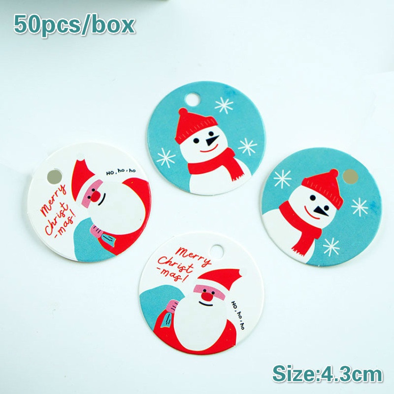 50pcs/box Round Shape Santa Snowman Tag Christmas Wishes Card DIY Handwritten Christmas Tag