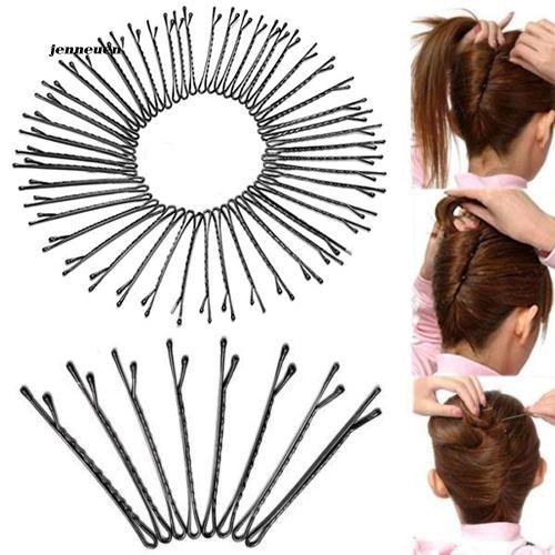 Bộ 50 kẹp cài tóc kim loại màu đen trơn phong cách đơn giản gọn gàng