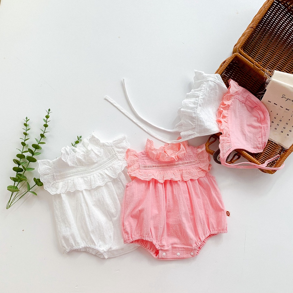 Newborn Baby Girls Romper+Hat Sets Toddler Lace Sleeveless Jumpsuit Infant Clothes