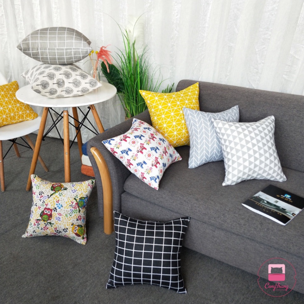 Gối tựa lưng văn phòng, trang trí decor - vỏ gối tựa lưng sofa đẹp 45cm x 45cm vải gai - Kanta store