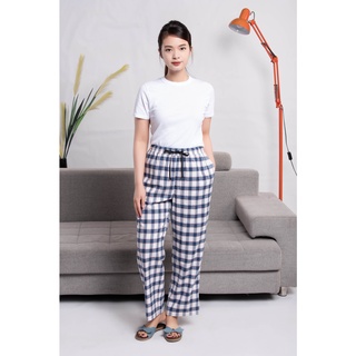 Quần dài nữ ống rộng dáng suông kẻ caro (vải dạ mỏng) - May 10 mã 1041TT