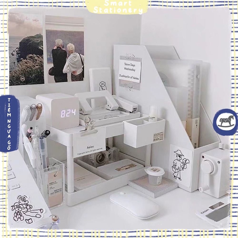 Kệ Trắng 2 Tầng Muji Đơn Giản Minimal, Để Bàn Văn Phòng Phẩm, Mỹ phẩm, Trang Trí Bàn Học - Tiệm Ngựa Gỗ