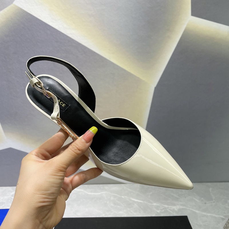 VERSACE Giày Cao Gót Da Cừu Hở Ngón Có Khóa Cài Phía Sau Thời Trang Tiệc Tùng Quyến Rũ Cho Nữ