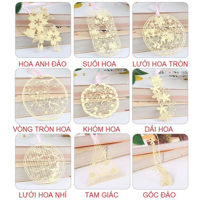 Bookmark đánh dấu trang kim loại hình hoa anh đào 12 mẫu